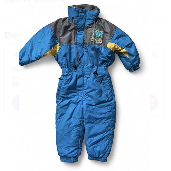 Vintage SKISS 80s 90s Kids Snowsuit 2T 86 Made In France SkiSuit Toddler Blue - Picture 1 of 8